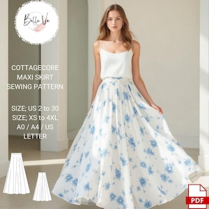 Patrón de costura para falda maxi floral estilo cottagecore, tallas XS-4XL (patrón en PDF)