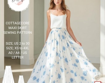 Cottagecore Floral Maxi Skirt Sewing Pattern, XS-4XL (PDF Pattern)