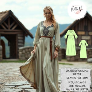 Viking Style Maxi Dress Sewing Pattern: XS-4XL(Digital Download)