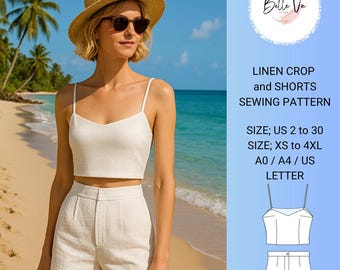 Linen Crop Top & Shorts Sewing Pattern, XS-4XL (PDF Download A4/US Letter/A0)