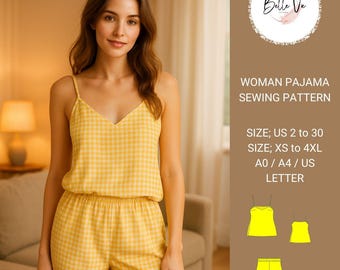 Short Pajama Set Sewing Pattern: Women's Sleepwear (XS-4XL)(PDF Pattern