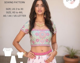 Lehenga Choli Dress Sewing Pattern: Indian Skirt and Blouse (XS-4XL)(PDF Pattern)