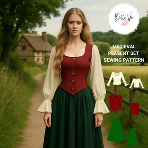 Medieval Peasant Dress Sewing Pattern: Blouse, Corset & Skirt (US 2-30)(PDF)