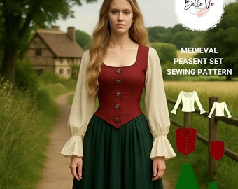 Medieval Peasant Dress Sewing Pattern: Blouse, Corset & Skirt (US 2-30)(PDF)