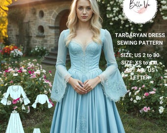 Targaryen Dress Sewing Pattern: Renaissance Blouse & Skirt (XS-4XL)(PDF Pattern)