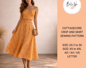 Cottagecore Crop and Midi Skirt Sewing Pattern (Digital Download)