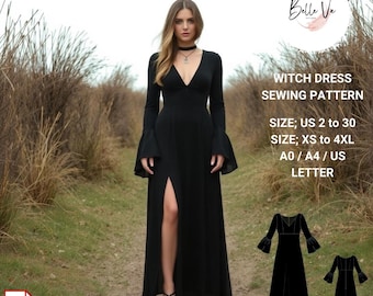 Mönster för häxklänning: Gotisk vampyrcosplay (XS-4XL) (digital nedladdning)