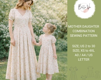 Puff Sleeve Mother Daughter Dress Sewing Pattern, XS-4XL (Digital Download)