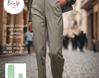 Straight Leg Trousers Sewing Pattern: Retro Style (XS-4XL)(PDF Pattern)