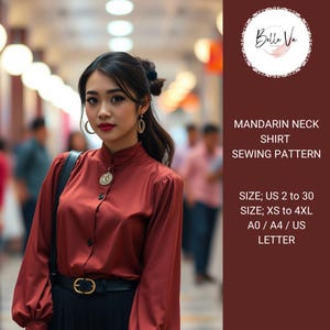 Cheongsam Blouse Sewing Pattern: Mandarin Collar,Vintage Chinese Style (Digital Download, US 2-30/XS-4XL)