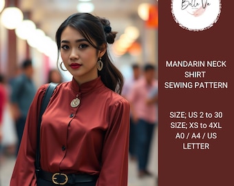 Cheongsam Bluse Schnittmuster: Stehkragen, Vintage Chinesischer Stil (Digital Download, US 2-30 / XS-4XL)
