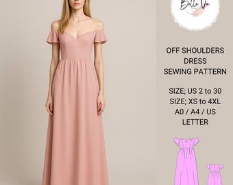 Off-Shoulder Dress Sewing Pattern: Fairy Chic (A0, A4, US Letter)(PDF Pattern)