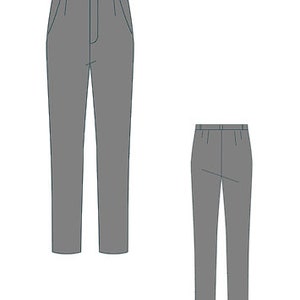 May include: Two pairs of gray pants with pleats and a straight leg. The pants are shown in a flat lay.