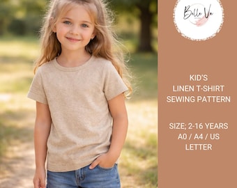 Linen T-shirt Sewing Pattern for Kids: Sizes 2-16 Years(Digital Download)