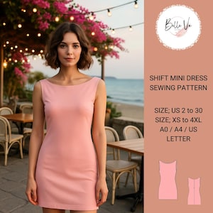 Shift Dress Sewing Pattern,A-Line Dress Pattern,Summer Cotton Dress,Relaxed Short Dress,Summer Dress | Sizes XS to 4XL | A0 A4 US Letter