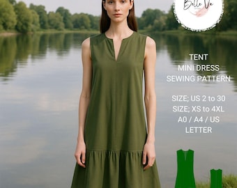 Sleeveless Tent Dress Sewing Pattern: Loose Sundress (XS-4XL)(PDF Pattern)