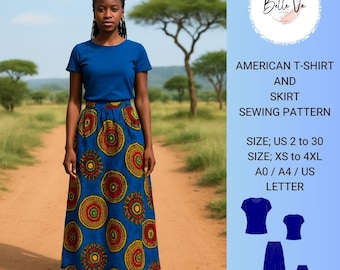 African T-Shirt and Skirt Sewing Pattern: Boho Tribal Dress(PDF)