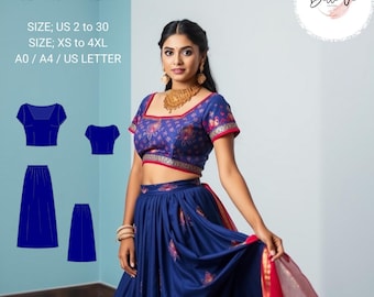 Anarkali Dress Sewing Pattern: Lehenga Choli, XS-4XL(Digital Download)