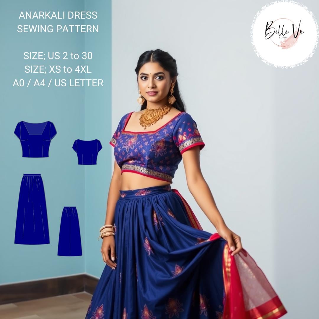 Anarkali Pour Fille – Bleu Royal – Taille 4-6 Ans – Style Indien Élégant