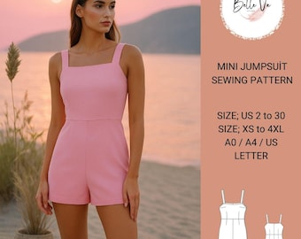 Mini Jumpsuit Sewing Pattern: Romper, Playsuit(A0-A4-USA Letter)