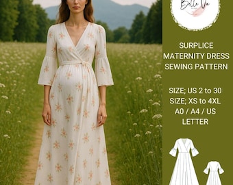 Surplice Maternity Dress Sewing Pattern: US Sizes 2-30(Digital Download)