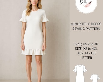 Mini Ruffle Dress Sewing Pattern: Bodycon, Evening, Summer(Digital Download)