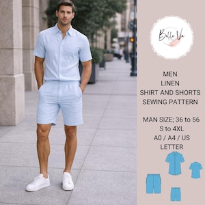 Men's Linen Shirt and Shorts Sewing Pattern: Sizes XS-4XL(Digital Download)
