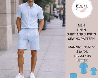 Patron de couture pour chemises et shorts en lin pour hommes : tailles XS-4XL (téléchargement numérique)