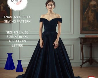 Anastasia Dress Sewing Pattern: Off Shoulder Ball Gown(A4/US Letter)