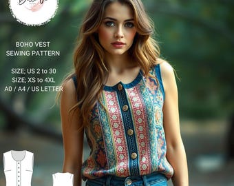 Women's Boho Patchwork Vest Sewing Pattern (XS-4XL)(PDF Pattern)