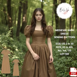 Renaissance Maxi Dress Sewing Pattern: Medieval, Elvish, Cottagecore(PDF Pattern)