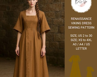 Renaissance Viking Maxi Dress Sewing Pattern: XS-4XL(PDF Pattern)