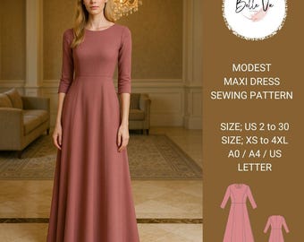 Maxi Dress Sewing Pattern: Celtic Evening Gown (A4, A0, US Letter)(PDF Pattern)