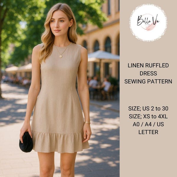Linen Ruffled Dress Sewing Pattern, Cottagecore Style (Digital Download)