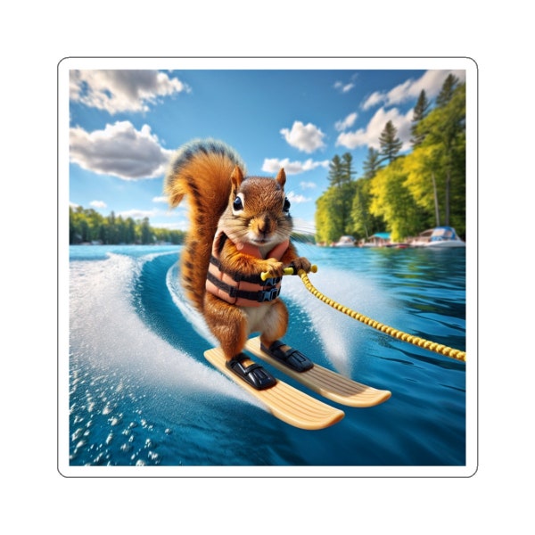 Adventurous Squirrel Water Skiing Sticker, outdoor, animal