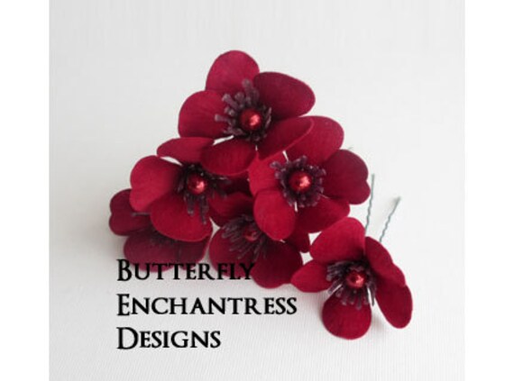Red Hair Flowers Wedding Hair Accessories Bridal Hair Pins Etsy