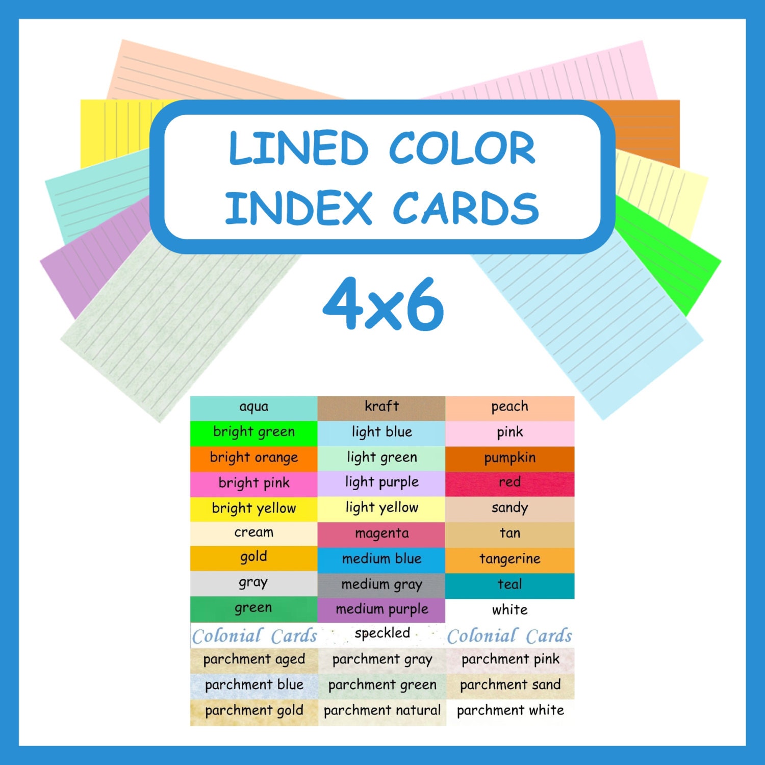 100 Color Index Cards 4x6 Ruled Lined Card Stock Blank Etsy