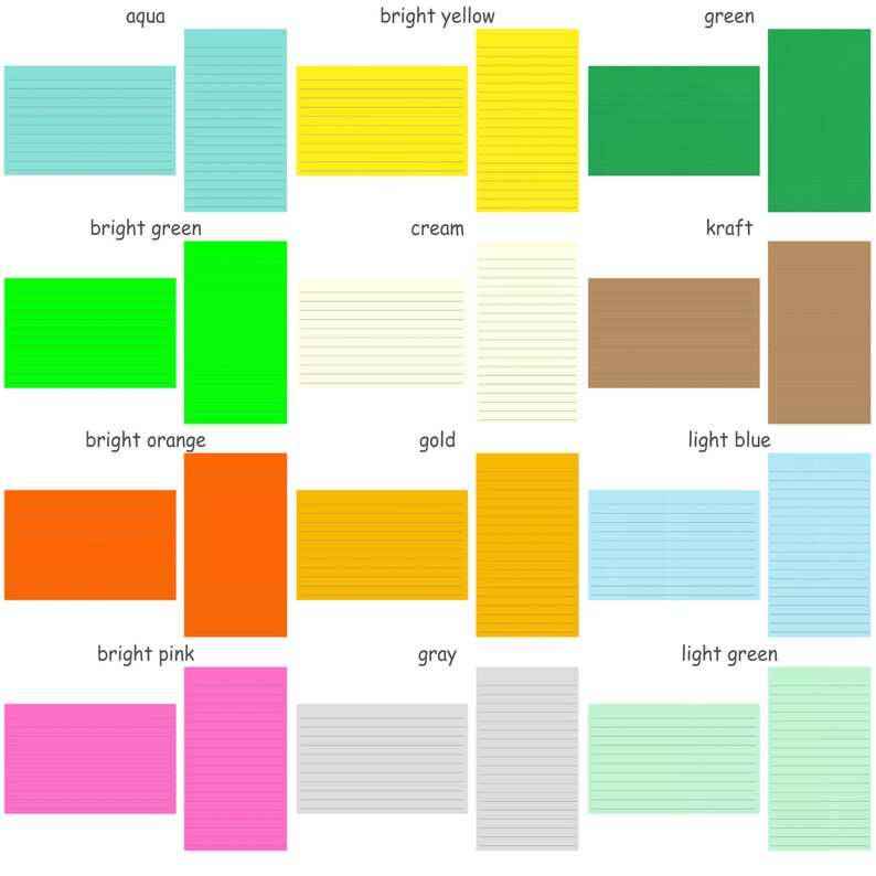 100 Color Index Cards 3x5 Ruled Lined Card Stock Blank Etsy