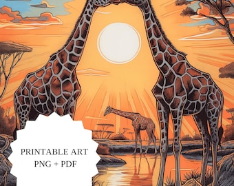 Motivos animales – Diversidad creativa – Ilustración de safari de jirafas | Motivo meditativo de sabana como estampado elegante