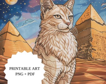 Motivos animales – Variedad creativa – Ilustración de gato de arena | Póster de animales para descarga digital