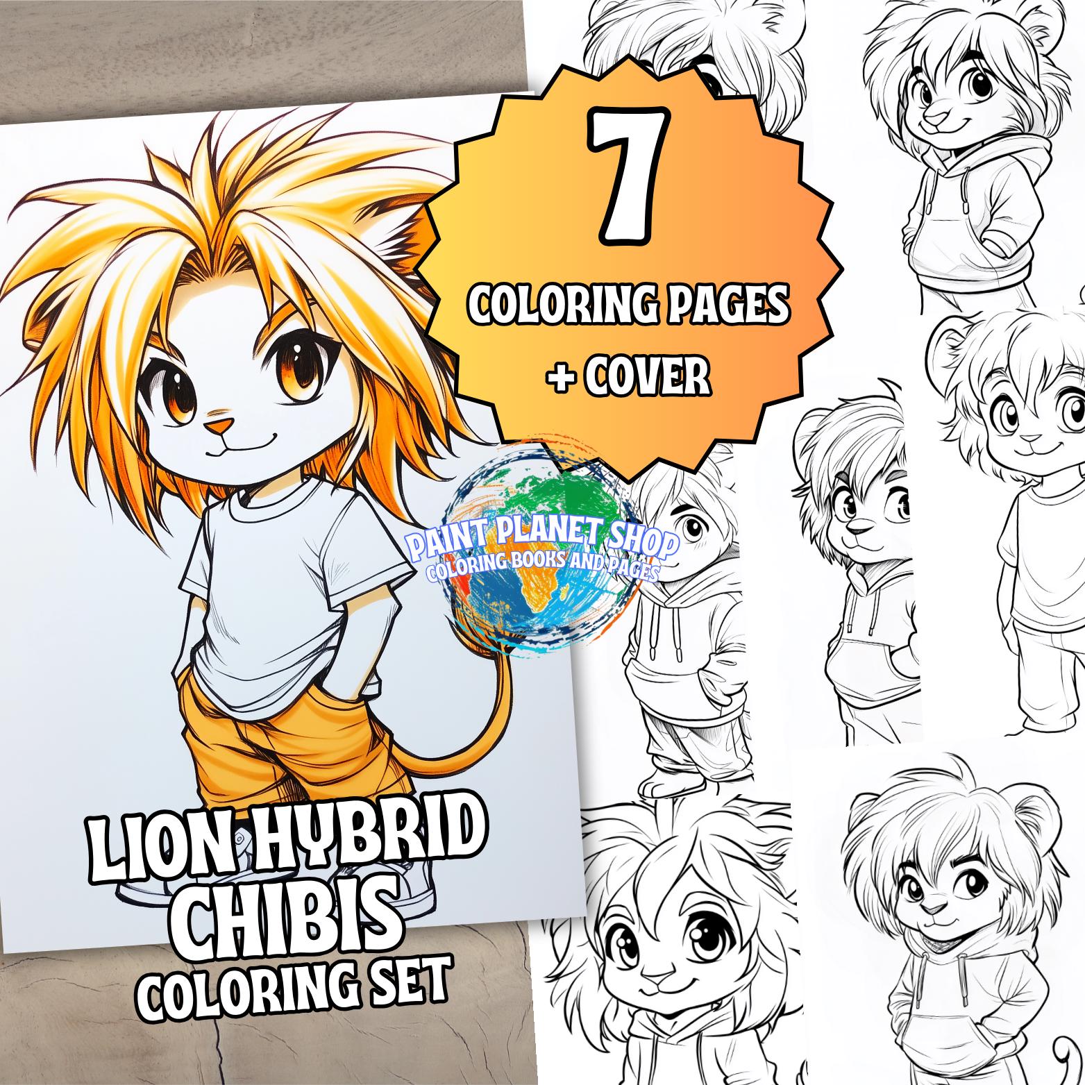 Kawaii & Chibi Wildlife - Livre de coloriage Lion hybride | Adorables animaux hybrides chibi