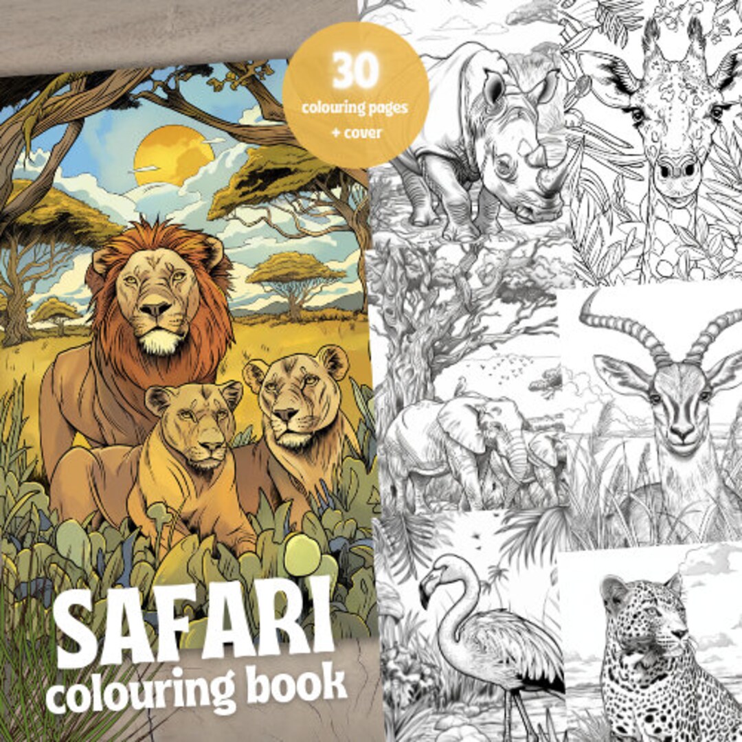 Safari Coloring Book for Children and Adults, Safari Coloring Pages