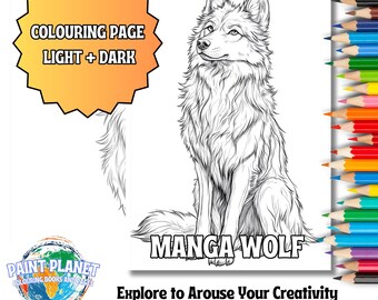 Motivos animales – Variedad creativa – Página para colorear de Lobo Manga | Página para colorear con descarga digital