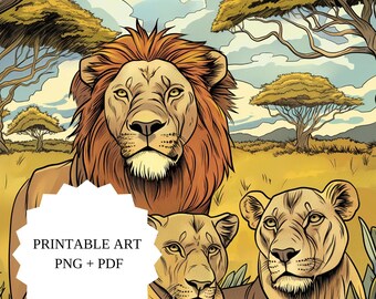Motivos animales – Diversidad creativa – Ilustración de león | Póster de animales para descarga digital