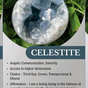 Celestite Crystal Meaning Cards Crystal Information Cards Instant Download
