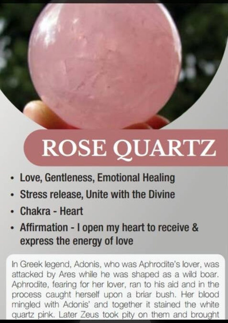 Rose Quartz Crystal Meaning Cards Crystal Information Cards Etsy