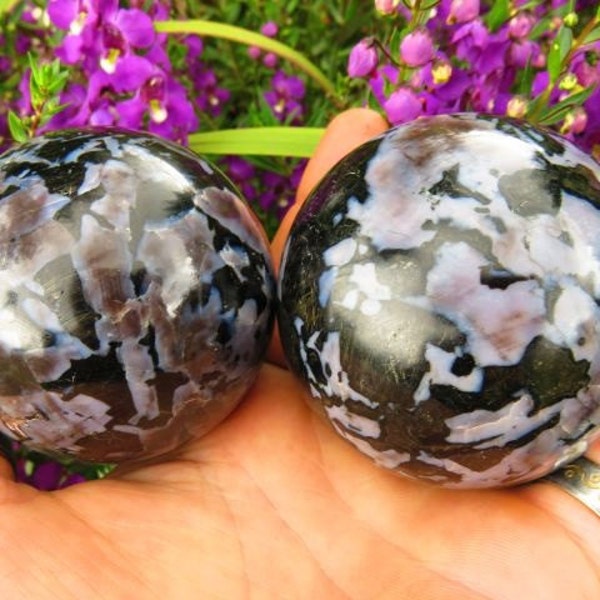 Merlinite Balls Polished Gabbro Spheres - One Sphere + Wood Stand - Madagascar