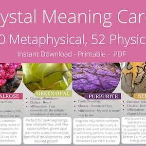 Crystal Meaning Cards, Crystal Information Cards, Stone Meaning, Instant Download, Gemstone Printable