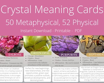 Crystal Meaning Cards, Crystal Information Cards, Stone Meaning, Instant Download, Gemstone Printable