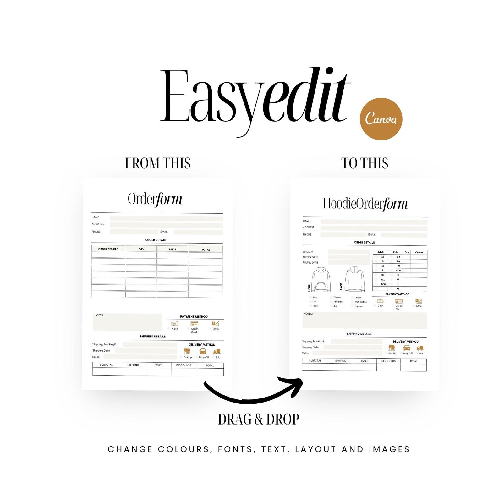 Editable Order Forms Bundle PLR MRR, T Shirt, Hoodie, Invoice Template ...